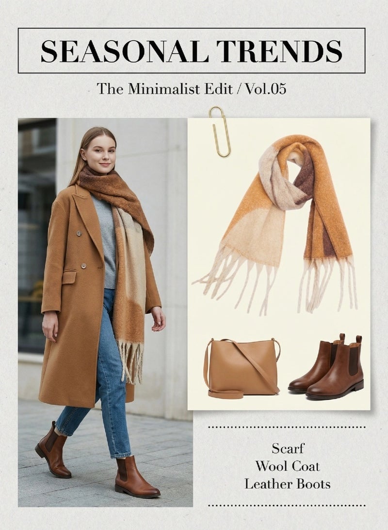 Women's Warm Scarf, Imitation Cashmere Shawl Wrap with Tassels, Plain Wool Design 40x185cm, Soft & Elegant Brown Fashion Scarves - Image 3